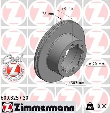 Bremsscheibe ZIMMERMANN 600.3257.20 Bild Bremsscheibe ZIMMERMANN 600.3257.20