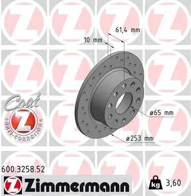 Bremsscheibe Hinterachse ZIMMERMANN 600.3258.52