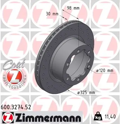 Bremsscheibe Hinterachse ZIMMERMANN 600.3274.52 Bild Bremsscheibe Hinterachse ZIMMERMANN 600.3274.52