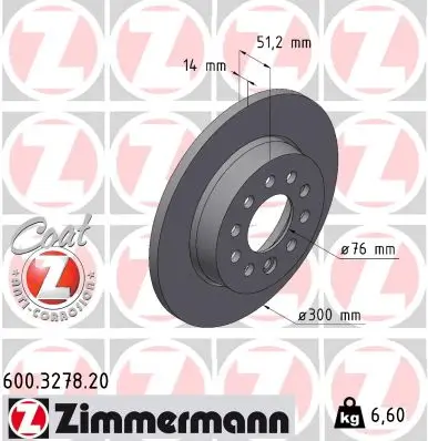 Bremsscheibe Hinterachse ZIMMERMANN 600.3278.20