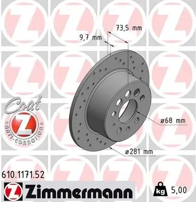 Bremsscheibe Hinterachse ZIMMERMANN 610.1171.52