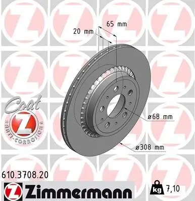 Bremsscheibe Hinterachse ZIMMERMANN 610.3708.20