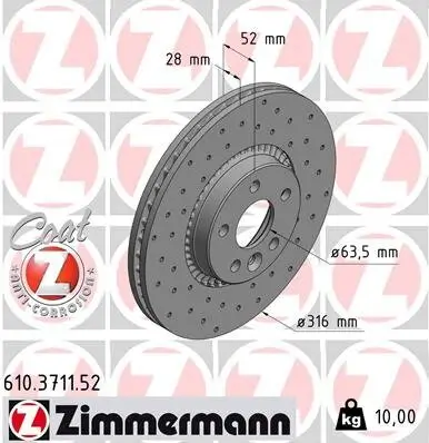 Bremsscheibe ZIMMERMANN 610.3711.52 Bild Bremsscheibe ZIMMERMANN 610.3711.52