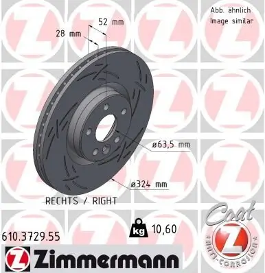 Bremsscheibe Vorderachse rechts ZIMMERMANN 610.3729.55 Bild Bremsscheibe Vorderachse rechts ZIMMERMANN 610.3729.55