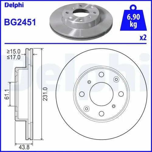 Bremsscheibe Vorderachse DELPHI BG2451 Bild Bremsscheibe Vorderachse DELPHI BG2451