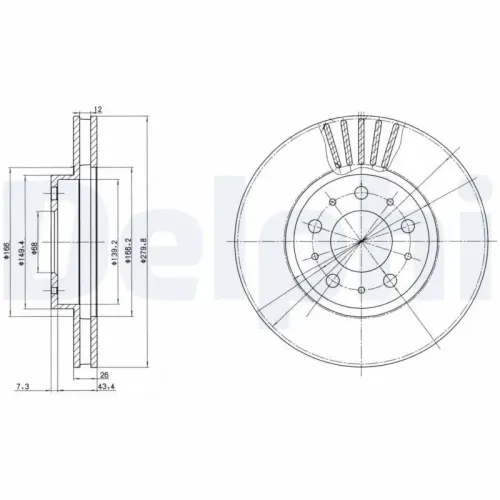 Bremsscheibe Vorderachse DELPHI BG2841 Bild Bremsscheibe Vorderachse DELPHI BG2841