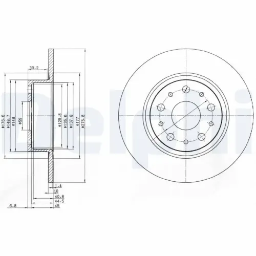 Bremsscheibe Hinterachse DELPHI BG3076 Bild Bremsscheibe Hinterachse DELPHI BG3076