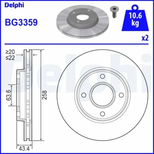Bremsscheibe Vorderachse DELPHI BG3359 Bild Bremsscheibe Vorderachse DELPHI BG3359