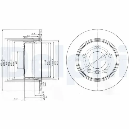 Bremsscheibe Hinterachse DELPHI BG3592 Bild Bremsscheibe Hinterachse DELPHI BG3592