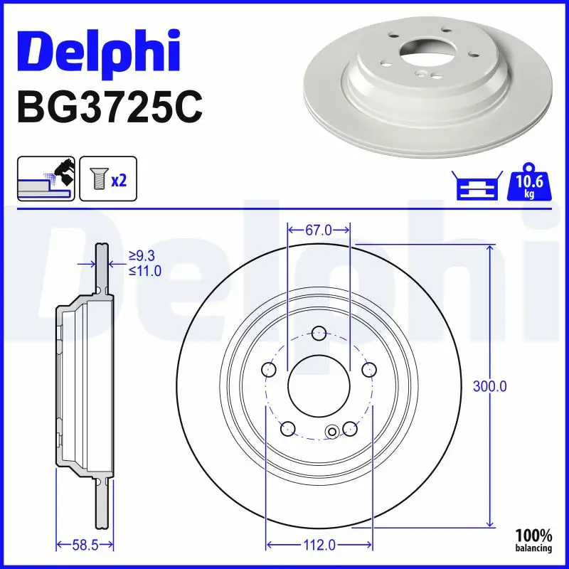 Bremsscheibe Hinterachse DELPHI BG3725C