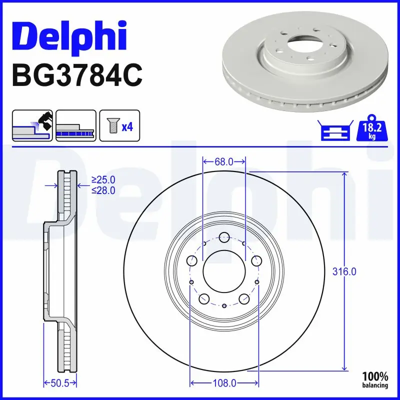 Bremsscheibe Vorderachse DELPHI BG3784C