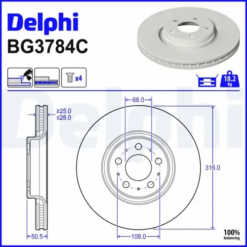 Bremsscheibe Vorderachse DELPHI BG3784C Bild Bremsscheibe Vorderachse DELPHI BG3784C