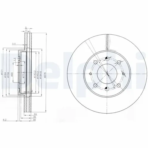 Bremsscheibe Vorderachse DELPHI BG3810 Bild Bremsscheibe Vorderachse DELPHI BG3810