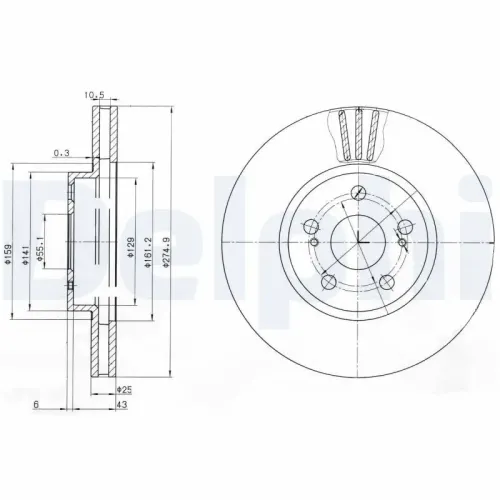 Bremsscheibe Vorderachse DELPHI BG3823 Bild Bremsscheibe Vorderachse DELPHI BG3823