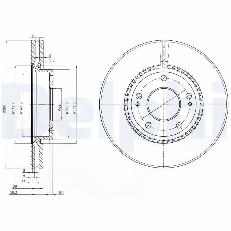 Bremsscheibe Vorderachse DELPHI BG3861C