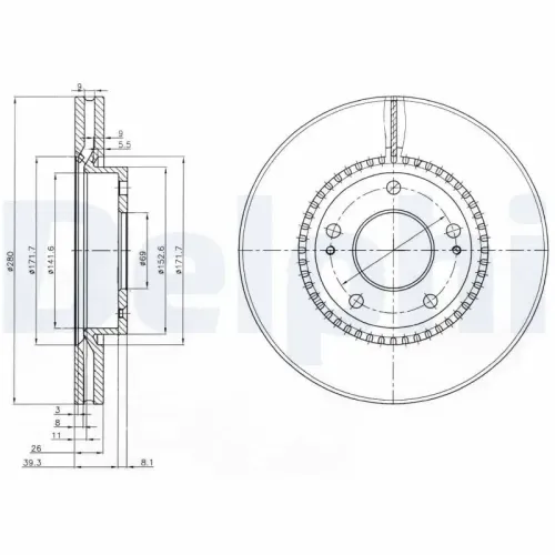 Bremsscheibe Vorderachse DELPHI BG3861C Bild Bremsscheibe Vorderachse DELPHI BG3861C