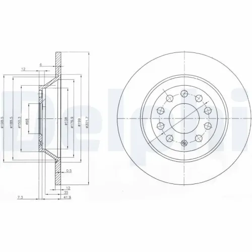 Bremsscheibe Hinterachse DELPHI BG3956C Bild Bremsscheibe Hinterachse DELPHI BG3956C