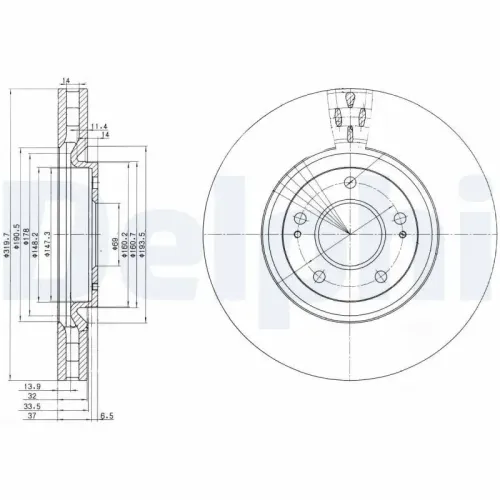 Bremsscheibe DELPHI BG3988 Bild Bremsscheibe DELPHI BG3988