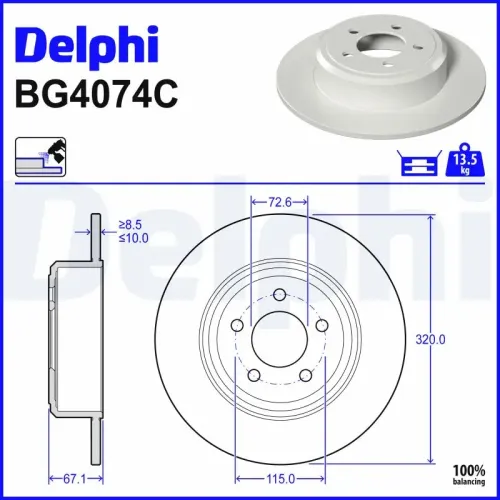 Bremsscheibe Hinterachse DELPHI BG4074C Bild Bremsscheibe Hinterachse DELPHI BG4074C