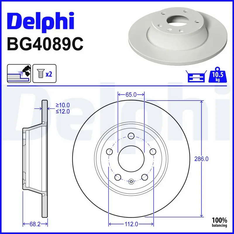 Bremsscheibe Hinterachse DELPHI BG4089C