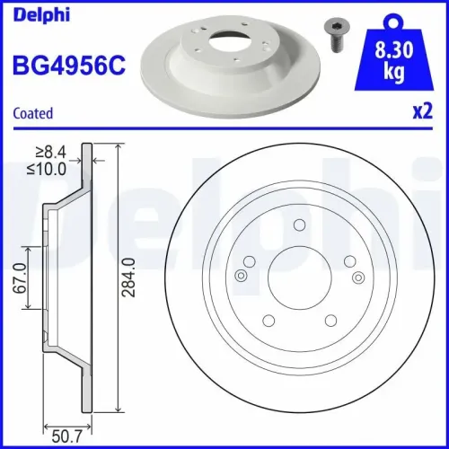 Bremsscheibe Hinterachse DELPHI BG4956C Bild Bremsscheibe Hinterachse DELPHI BG4956C