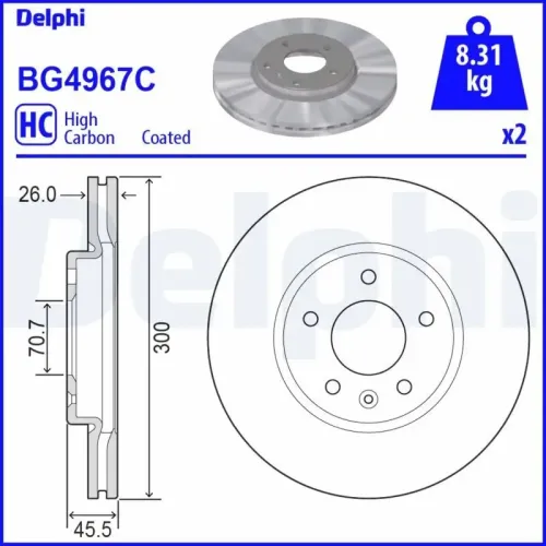 Bremsscheibe Vorderachse DELPHI BG4967C Bild Bremsscheibe Vorderachse DELPHI BG4967C