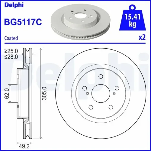 Bremsscheibe Vorderachse DELPHI BG5117C Bild Bremsscheibe Vorderachse DELPHI BG5117C