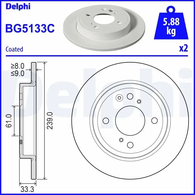 Bremsscheibe Hinterachse DELPHI BG5133C