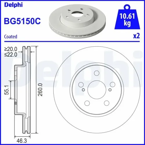 Bremsscheibe Vorderachse DELPHI BG5150C Bild Bremsscheibe Vorderachse DELPHI BG5150C