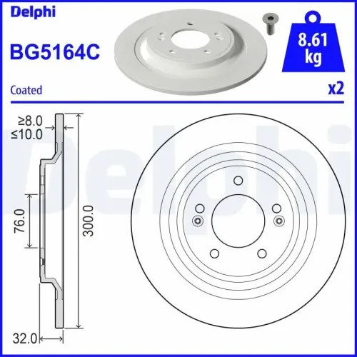 Bremsscheibe Hinterachse DELPHI BG5164C Bild Bremsscheibe Hinterachse DELPHI BG5164C