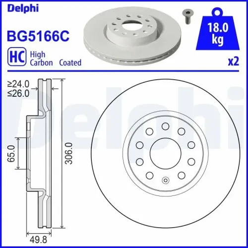 Bremsscheibe DELPHI BG5166C Bild Bremsscheibe DELPHI BG5166C