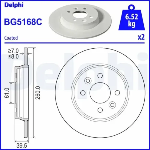 Bremsscheibe Hinterachse DELPHI BG5168C Bild Bremsscheibe Hinterachse DELPHI BG5168C