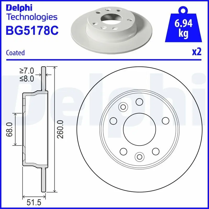 Bremsscheibe Hinterachse DELPHI BG5178C