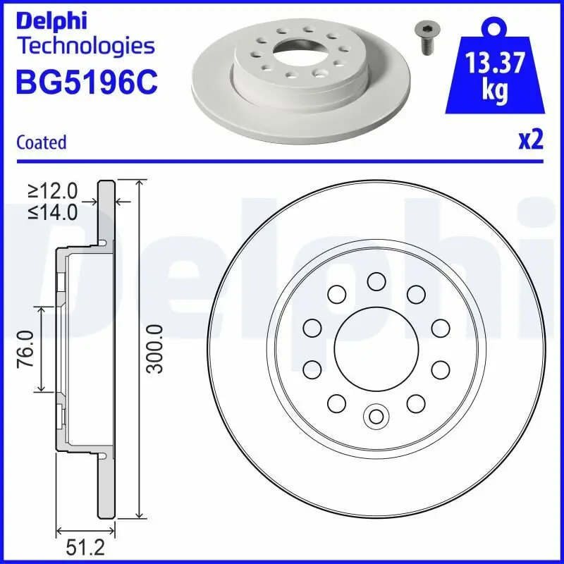 Bremsscheibe Hinterachse DELPHI BG5196C