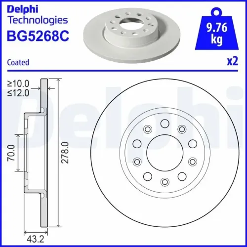 Bremsscheibe Hinterachse DELPHI BG5268C Bild Bremsscheibe Hinterachse DELPHI BG5268C