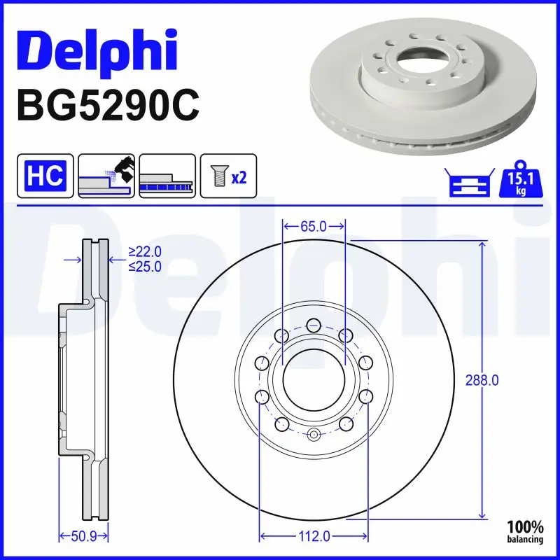 Bremsscheibe Vorderachse DELPHI BG5290C