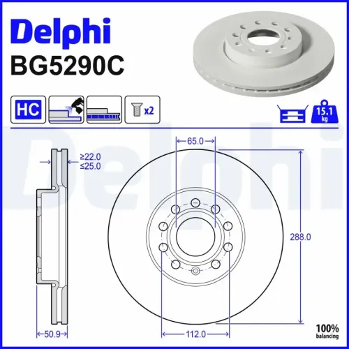 Bremsscheibe Vorderachse DELPHI BG5290C Bild Bremsscheibe Vorderachse DELPHI BG5290C