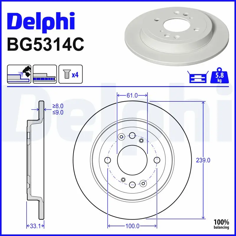Bremsscheibe Hinterachse DELPHI BG5314C