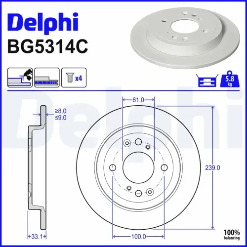 Bremsscheibe Hinterachse DELPHI BG5314C Bild Bremsscheibe Hinterachse DELPHI BG5314C