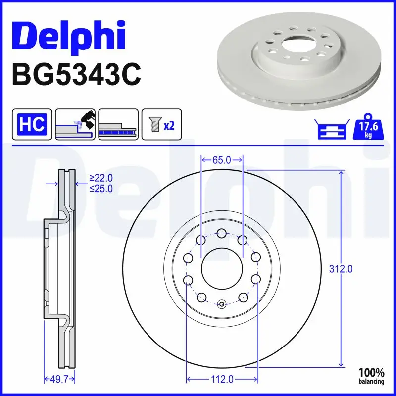 Bremsscheibe DELPHI BG5343C
