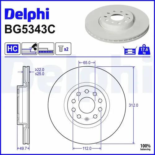 Bremsscheibe DELPHI BG5343C Bild Bremsscheibe DELPHI BG5343C