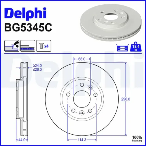Bremsscheibe Vorderachse DELPHI BG5345C Bild Bremsscheibe Vorderachse DELPHI BG5345C