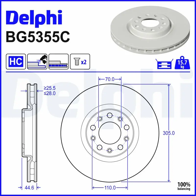 Bremsscheibe Vorderachse DELPHI BG5355C
