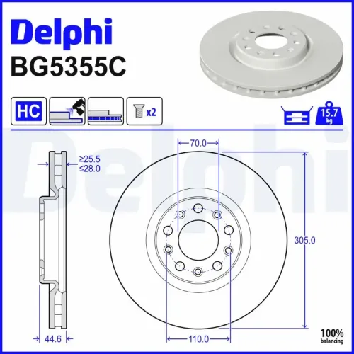 Bremsscheibe Vorderachse DELPHI BG5355C Bild Bremsscheibe Vorderachse DELPHI BG5355C