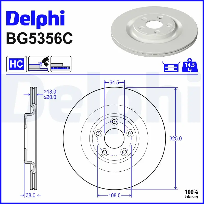 Bremsscheibe Hinterachse DELPHI BG5356C