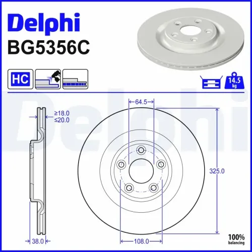 Bremsscheibe Hinterachse DELPHI BG5356C Bild Bremsscheibe Hinterachse DELPHI BG5356C