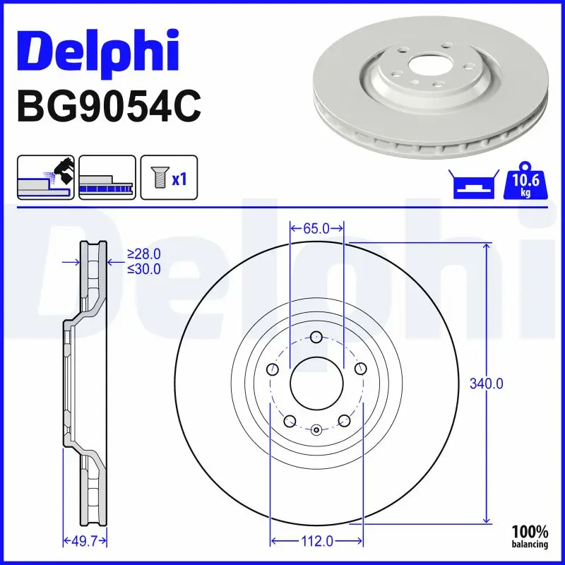 Bremsscheibe Vorderachse DELPHI BG9054C
