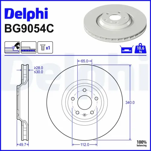 Bremsscheibe Vorderachse DELPHI BG9054C Bild Bremsscheibe Vorderachse DELPHI BG9054C