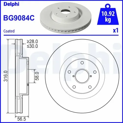 Bremsscheibe Vorderachse DELPHI BG9084C Bild Bremsscheibe Vorderachse DELPHI BG9084C