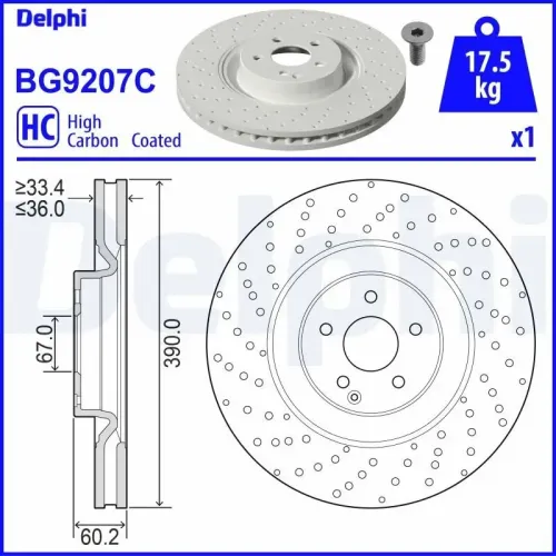 Bremsscheibe Vorderachse DELPHI BG9207C Bild Bremsscheibe Vorderachse DELPHI BG9207C
